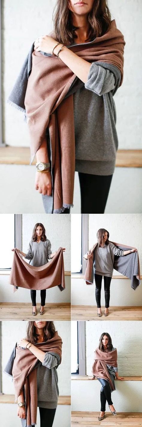 30 Super Stylish Ways To Tie A Pashmina Scarves/Shawl » EcstasyCoffee Blanket Scarf Outfit, How To Wear A Blanket Scarf, Wearing A Scarf, Scarf Blanket, Wear A Scarf, How To Wear Leggings, Blanket Ideas, How To Wear A Scarf, Otk Boots