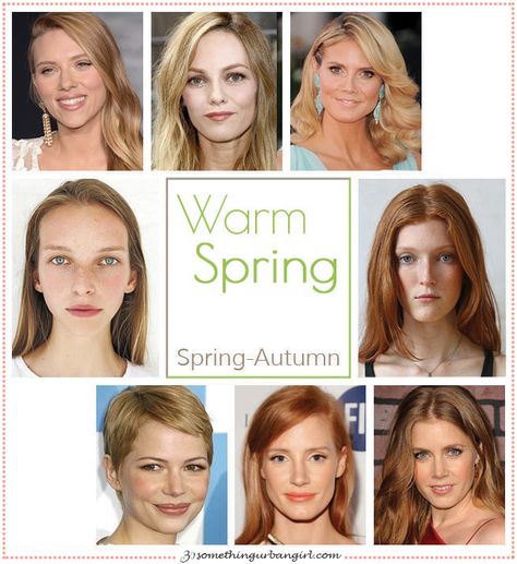 Warm Spring, Spring-Autumn seasonal color celebrities by 30somethingurbangirl.com True Spring Palette, Warm Spring Palette, Warm Spring Color Palette, True Spring Color Palette, True Spring Colors, True Spring, Spring Palette, Spring Color Palette, Spring Hair Color