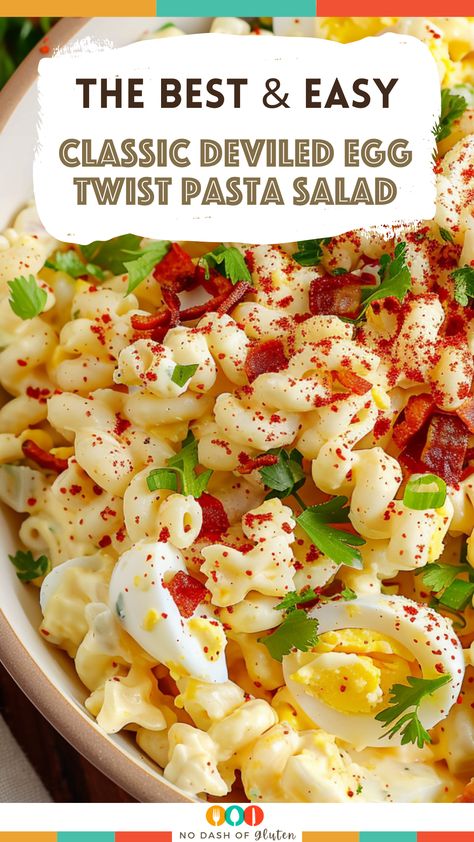 Classic Deviled Egg Twist Pasta Salad Devilled Egg Salad, Deviled Egg Pasta Salad Southern Living, Devil Egg Pasta Salad, Devil Egg Pasta Salad Recipe, Devilled Egg Pasta Salad, Pasta Egg Salad, Egg Pasta Salad Recipes, Simple Pasta Salad Recipes Easy, Delived Egg Recipe