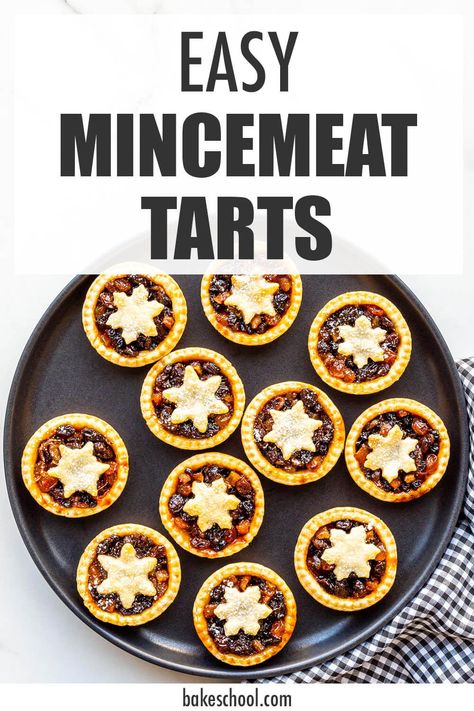 Learn how to make homemade mincemeat tarts from scratch with this easy recipe. This recipe will work with store-bought or homemade mincemeat which is baked in tart shells made from all-butter pie crust. This is a festive Christmas dessert to serve over the holidays! Minced Meat Tarts, Mince Meat Tarts, Mincemeat Tarts From A Jar, Mini Mincemeat Pie, Mincemeat Tarts Recipe, Mini Mincemeat Tarts, Mincemeat Tarts Easy, Mincemeat Tarts, Mincemeat Cake