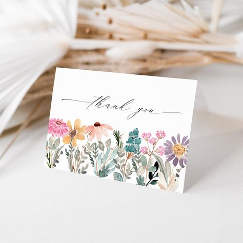 Wildflower Thank You Card, Wild Flower Shower Ideas, Wildflower First Birthday Girl, Wildflower Baby Shower Decorations, Wood Invitation, Orange Baby Shower, Wildflower Baby Shower, Thank You Card Design, Baby Bingo