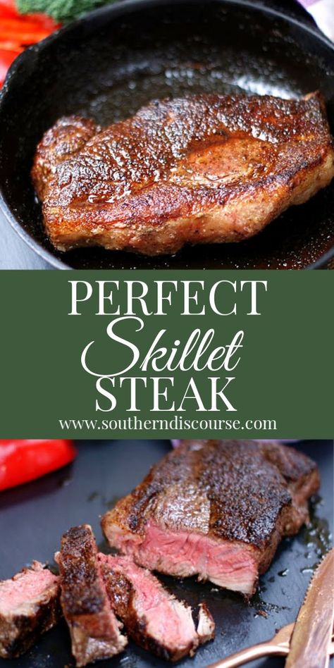 Cast Iron Skillet New York Strip Steak, Fry Steak In Skillet, New York Steak Cast Iron Skillet, New York Strip Steak Recipes Cast Iron, Iron Skillet Steak, Steak Recipes Skillet, Cast Iron Skillet Steak, Steak On Stove, Cast Iron Skillet Recipes Dinner