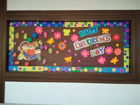 Board Decoration Ideas For Kindergarten, Children's Day Notice Board Decoration Design, Children Day Decoration Ideas For School, Decoration Ideas For Kindergarten, Children's Day Decoration, Kindergarten Syllabus, School Reference, Board Decoration Ideas, Ideas For Kindergarten