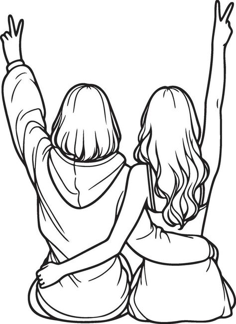 Best Friend Pictures To Draw, Bestie Drawings Aesthetic, Two Bff Drawings, Best Friend Drawing Easy, Best Friend Clipart, Best Friend Pictures Drawings, Two Girls Drawing Friends, Bff Drawing Ideas, Friends Sketch Drawing