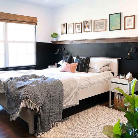 Bedroom Office Space, Black Painted Walls, Grown Up Bedroom, Black Sconces, Bedroom Redo, Beige Bedroom, Black Bedroom, Above Bed, Dreamy Bedrooms