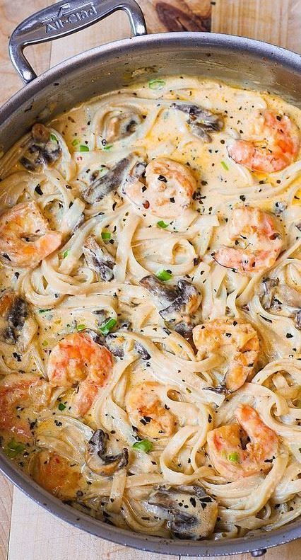 Shrimp Mushroom Pasta, Shrimp Mushroom, Shrimp Pasta Recipes Easy, Shrimp Stuffed Mushrooms, Shrimp And Pasta, Pasta With Mushrooms, Creamy Shrimp Pasta, Creamy Pasta Sauce, Creamy Shrimp