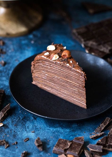 This week the /kingarthurflour/ Holiday Table features this knock-out Chocolate Hazelnut Crêpe Cake from Broma Bakery. Crepe Chocolate, Crepe Cake Recipe, Chocolate Crepes, Broma Bakery, Decadent Chocolate Desserts, Torte Cupcake, Crepe Cake, Chocolate Hazelnut Spread, Layered Cake