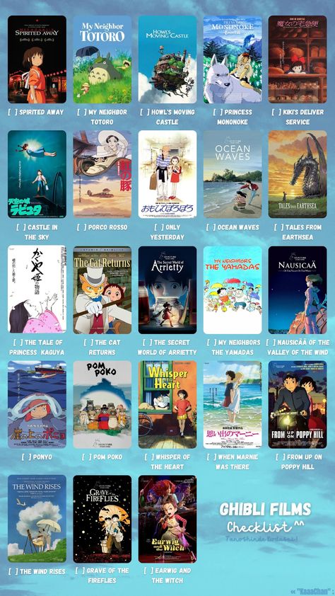 Anime
Anime Movies
Checklist
Ghibli Films
Ghibli babies Studio Ghibli Movie List, All Studio Ghibli Movies, Studio Ghibli Films, Hayao Miyazaki Movies, Ghibli Characters, Studio Ghibli Poster, Good Animated Movies, Alluka Zoldyck, Studio Ghibli Characters