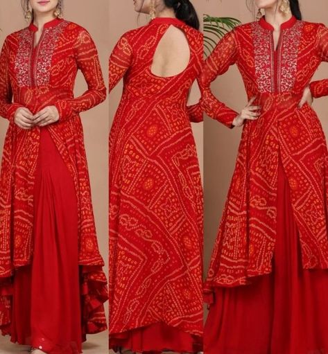 Bandani Dresses Pattern, Neck Designs For Bandhani Suits, Bhandej Dress Designs, Leriya Gown Design, Badhni Saree Blouse Design, Latest Bandhani Dress Pattern, Badhni Design Kurti, Bandhani Kurti Designs Latest, Bandhini Dress Patterns