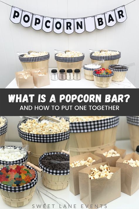 Popcorn Bar Ideas Toppings, Popcorn Toppings Bar, Popcorn Graduation Party, Popcorn Bar Teacher Appreciation, Popcorn Bar Graduation Party, Popcorn Bar For Wedding, Popcorn Centerpiece Ideas, Wedding Popcorn Bar Ideas, Popcorn Stand Ideas