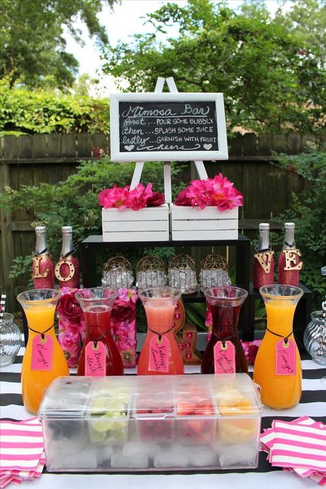 Wedding Shower Brunch Decorations, Wedding Shower Brunch, Wedding Drink Bar, Brunch Decor, Drink Bar, Bridal Shower Food, Mimosa Bar, Birthday Brunch, Bridal Shower Brunch