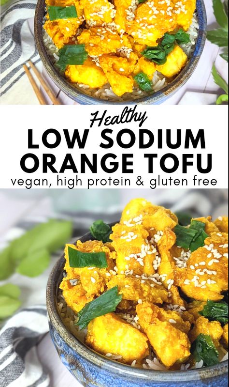 Protein Vegan Dinner, High Protein Vegan Dinner, Vegan Orange Chicken, Low Sodium Chili, Orange Tofu Recipe, Orange Tofu, Low Salt Recipes, Tofu Recipes Vegan, Gluten Free Vegetarian Recipes