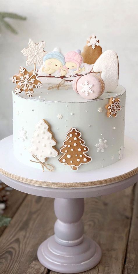 47 Cute Birthday Cakes For All Ages : 18th birthday cake Winter Cake Ideas Birthday, Cake Winter Birthday, Winter First Birthday Cake, Winter Cakes Birthday, Winter Birthday Cake Ideas, Birthday Cake Winter, Two Tone Cake, December Birthday Cake, Pretty Cake Ideas