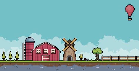 Pixel Game Background Landscapes, Farm Pixel Art, 8 Bit Game, Fence Trees, Farm Landscape, 8 Bits, Game Background, Stardew Valley, 8 Bit