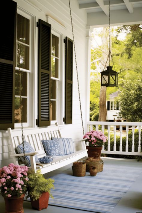 45 Front Porch Ideas That Will Bring You Together Porch Furniture Layout, Side Porch Ideas, House With Front Porch, Cottage Front Porch, Southern Front Porch, Winter Front Porch Decor, Cozy Front Porch, Southern Porch, Front Porch Addition