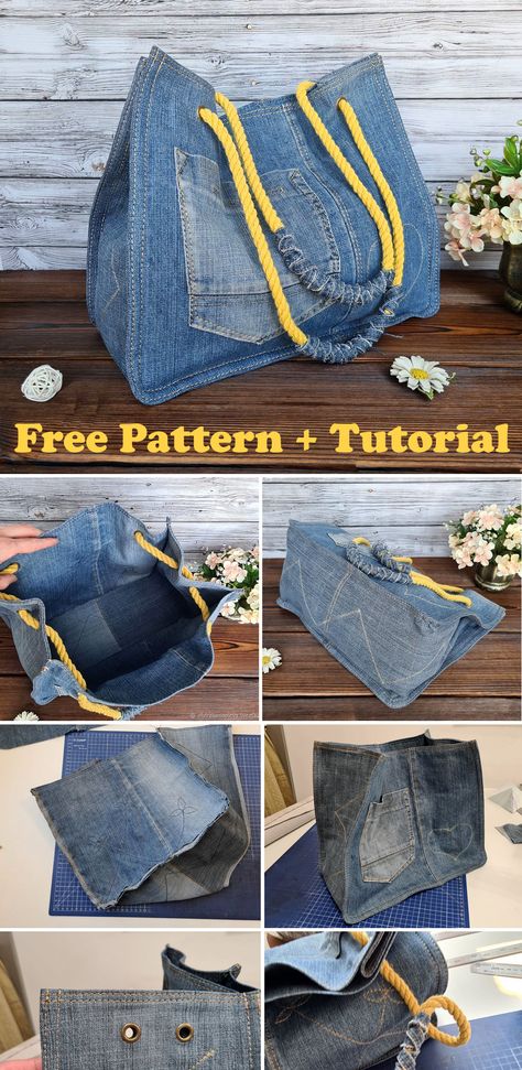 Diy Denim Bag, Denim Bags From Jeans, Diy Jean Bag, Återvinna Jeans, Diy Bags Jeans, How To Make Jeans, Tas Denim, Recycled Denim Bags, Jean Bag