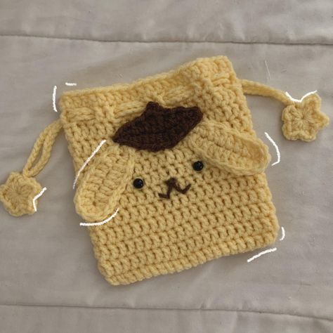 Pompompurin pouch 🌟 ✿ handmade by me ✿ 6”x6” ✿... - Depop Crochet Animal Pouch, Ponyo Crochet Free Pattern, Crochet Studio, Crochet Hairband, Crochet Organizer, Crochet Wallet, Car Trip, Crocheted Bags, Easy Crochet Animals