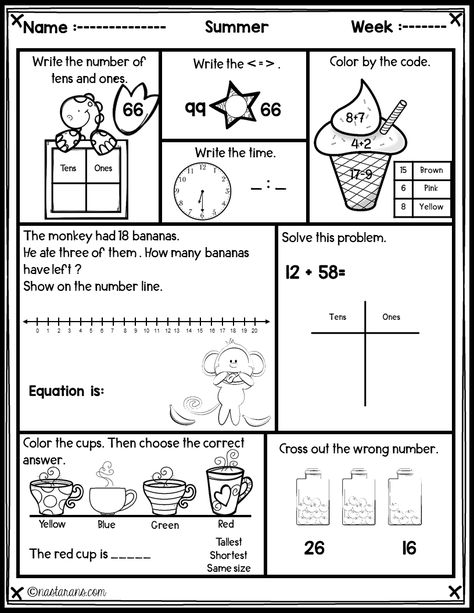 Looking for Daily Summer math activities for your kids at the end of the year? Check out these Spiral math worksheets for 1st graders and homeschoolers. Perfect activities to send home over the summer.Print and go for you and fun for your students.  #printables #mathactivities #1stgrade #teacherspayteachers #summerreview #math #mathworksheets Summer Math Activities, Math Spiral Review, Spiral Math, Math Practice Worksheets, First Grade Math Worksheets, Math Sheets, First Grade Worksheets, Summer Math, Kids Math