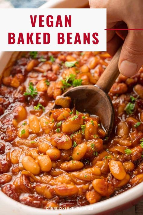 Caramelized onions, molasses and a touch of bourbon make these the best, knock-your-socks-off vegan baked beans on earth! Vegan Baked Beans, Baked Beans Vegan, Vegeterian Dishes, English Mustard, Vegan Picnic, Bbq Baked Beans, Vegan Grilling, Vegan Baked, Baked Bean Recipes