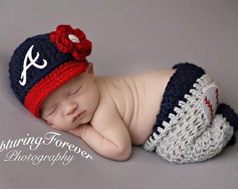 Atlanta Braves Outfit, Kid Picture, Baby Boy Baseball, Tieback Headbands, Baseball Baby, Gift Photo, Crochet Baby Shoes, Newborn Outfit, Gift Newborn