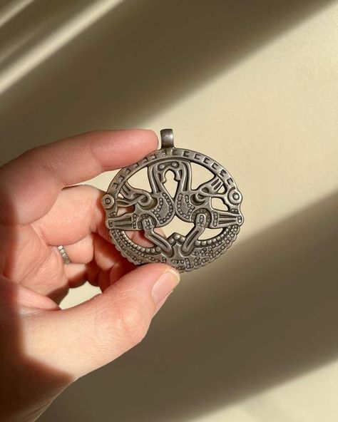 Scanadian Vintage on Instagram: "Available

Vintage Kalevala Koru “Kuhmoisten Kukot” (Roosters of Kuhmoinen) sterling silver pendant, modeled after viking age jewelry found in Papinsaari. Made in Finland. 

Measures 5.5 x 5.5cm (approx 2 x 2in). Patina left as is in case that’s your thing (can be polished)

$110 CAD

#scanadianvintage #kalevalakoru #kuhmoistenkukot #kalevalafinland #vikingage #vancouvervintage #vancouvervintageshop #yvrvintage #yvrvintageshop #604vintage #scanvinavailable" Viking Age, Sterling Silver Pendant, Finland, Sterling Silver Pendants, Vikings, Vintage Shops, Silver Pendant, Rooster, Patina