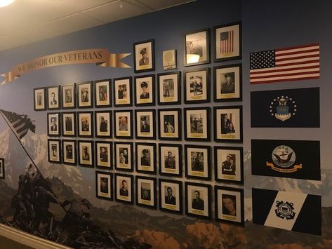 Wall Of Honor For Veterans, Veteran Wall Of Honor Ideas, Veterans Wall Of Honor Ideas, Wall Of Honor Ideas, Happy Birthday Marines, Military Office, Activities Director, Senior Living Activities, Wall Of Honor