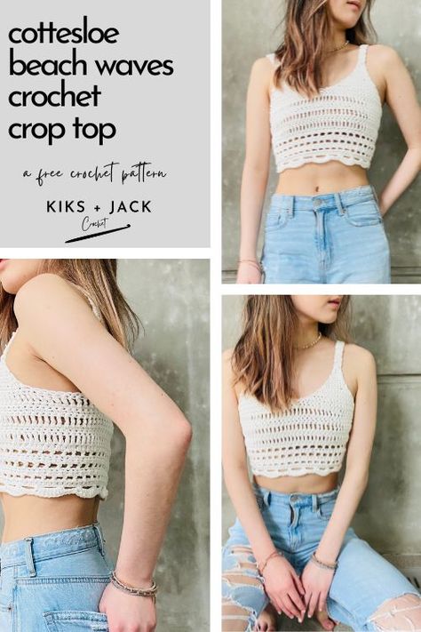 Crochet Tops & Crop Tops – Free Patterns - Kiks and Jack Crochet Crochet Distressed Top Pattern, Crop Top Crochet Pattern Free, Crochet Shirt Pattern Free, Crochet Crop Tops Free Patterns, Crop Top Free Pattern, Crochet Bra Top Pattern, Crochet Beach Top, Crochet Crop Top Pattern Free, Crochet Top Pattern Summer