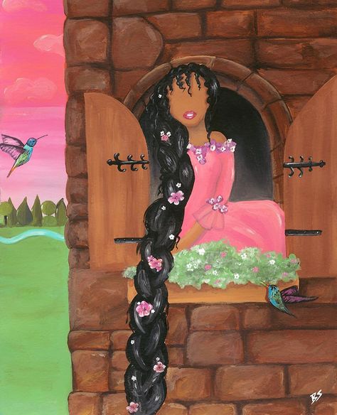 Black Rapunzel Art by @briapaints on Instagram Black Rapunzel, Rapunzel Art, Rapunzel Characters, Princess Painting, Caribbean Art, Black Cartoon Characters, Wallpaper Black, Black Cartoon, Black Love Art