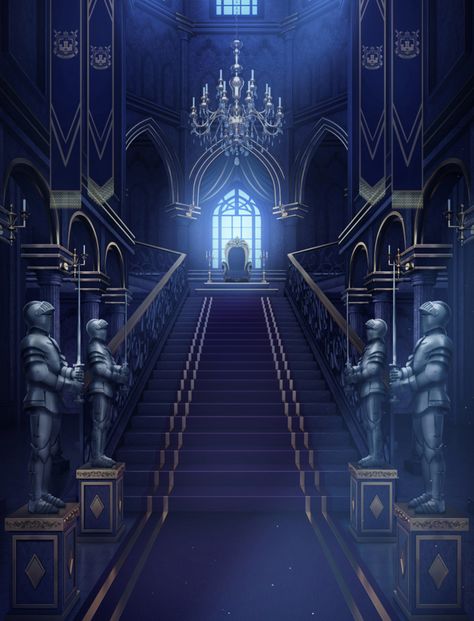 Ikemen Prince | Background | Obsidian Throne Room - Day Time Blue Throne Room Fantasy Art, Anime Throne Room, Gacha Throne Background, Ffxv Background, Dark Throne Room Fantasy Art, Fantasy Castle Throne Room, Blue Castle Interior, Evil Throne Room, Royal Background Wallpapers