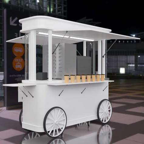 Stainless steel coffee cart mobile drink trolley used on street Mobile Concession Stands, Coffee Trolley, Outdoor Kiosk, Drink Trolley, Concession Stand Food, Trolley Design, Coffee Booth, Mobile Kiosk, Coffee Kiosk