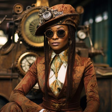 African American Steampunk, Steampunk Black Woman, Black Steampunk Character, Afro Steampunk, Whimsical Steampunk, Baytown Texas, Steampunk Character, Steampunk Costumes, Steampunk Coat