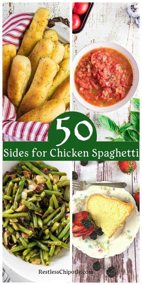 Side Dishes For Chicken Spaghetti, Side For Spaghetti Dinner, Sides For Chicken Spaghetti, Spaghetti Meals Sides, Side Dishes With Spaghetti, Sides With Spaghetti Meals, Side Dish For Spaghetti Dinner, Spaghetti Sides Dishes Ideas, Spaghetti Dinner Ideas Sides