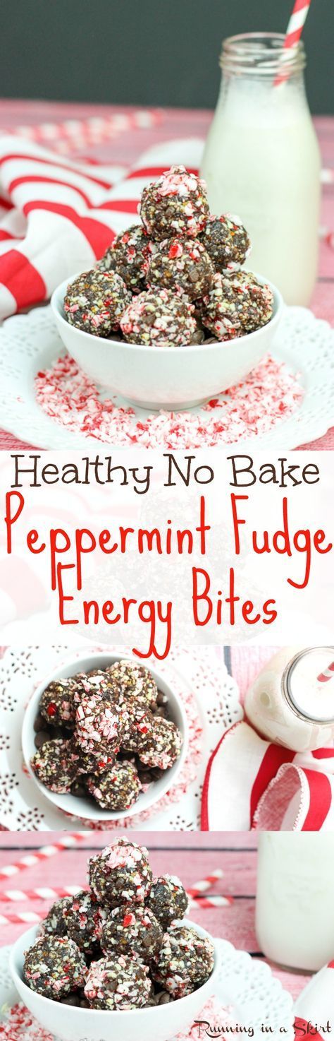 Healthy Peppermint Fudge No Bake Energy Bites recipe. Easy, clean eating chocolate holiday recipe with dates! Raw natural sweetness without added sugar. A healthy Christmas cookie idea! / Running in a Skirt Gingerbread Balls, Peppermint Desserts Christmas, Recipe With Dates, Energy Bite, Energy Bites Recipe, Healthy Christmas Treats, Bread Bites, Healthy Christmas Cookies, Bake Banana