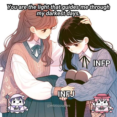 INFJ x INFP ❤️ Infj Girlfriend, Infp Infj Relationship, Infp X Infj, Entj Enfp, Dynamic Couple, Infp Enfj, Enfp Infp, Infp Infj, Infj Estp