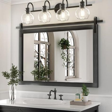 Modern Wall Mirrors, Rectangular Mirror with Wood Framed, Bathroom Mirror Barn Mirror Barn Door Mirror with Multi Size - On Sale - Bed Bath & Beyond - 38287704 Bathroom Vanity Mirror Size Guide, Barn Door Mirror, Wood Framed Bathroom Mirrors, Hallway Farmhouse, Barn Mirror, Wood Framed Mirrors, Mirrors Wood, Mirror Barn Door, Square Mirrors