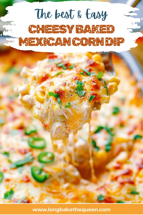 Whip up this Cheesy Baked Mexican Corn Dip for your next gathering! A mouthwatering mix of creamy cheese, sweet corn, and a hint of spice, it's the perfect party starter. Easy to make and irresistibly delicious, it's sure to become a favorite. Whether you're hosting a game night, a family dinner, or just craving a tasty snack, this dip delivers. Ready in just 25 minutes, it's a crowd-pleaser that keeps everyone coming back for more. Pin this recipe and be the hit of your next party! Mexican Cheese Corn Dip, Creamy Mexican Corn Dip, Corn Dip With Cotija Cheese, Mexicorn And Cheese Fiesta Dip, Cheesy Mexican Corn Dip, Baked Street Corn Dip, Baked Mexican Dip, Easy Mexican Corn Dip, Mexicorn Corn Dip