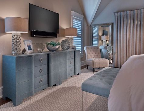 Bedroom Furniture Placement, Bedroom Dresser Styling, Dresser Styling, Dresser With Tv, Flat Screen Tv, Tv In Bedroom, Furniture Placement, Coastal Bedrooms, Trendy Bedroom