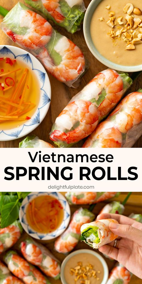 Fresh Spring Rolls Recipe, Goi Cuon, Vietnamese Fresh Spring Rolls, Vietnamese Spring Rolls Recipe, Healthy Spring Rolls, Vietnamese Summer Rolls, Rice Paper Recipes, Shrimp Spring Rolls, Vietnamese Spring Rolls