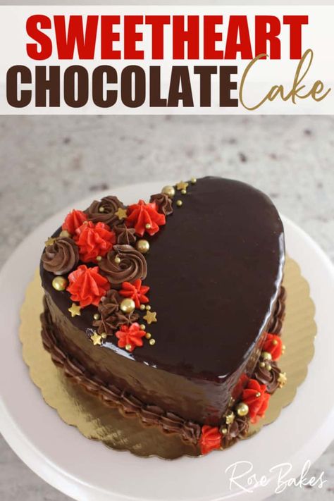 Chocolate Heart Cakes, Valentines Cake, Chocolate Ganache Recipe, Heart Chocolate, Chocolate Cake Designs, Rich Cake, Cake Decorating For Beginners, Heart Cakes, Heart Shaped Chocolate