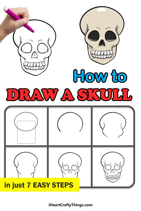 English Drawing, Draw A Skull, Notebook Drawings, Easy Skull Drawings, Drawing Classes For Kids, Drawing Steps, Fall Drawings, Horror Drawing, Easy Drawing Steps