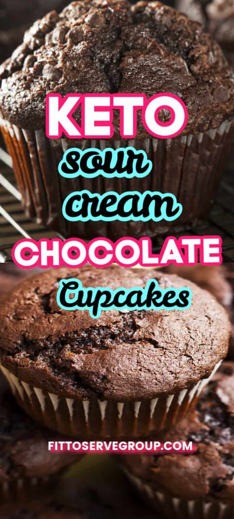 These Keto chocolate sour cream cupcakes produces the richest, moistest chocolate brownie like cupcakes. Curb your chocolate cravings with this easy chocolatey treat! #ketochocolatecupcakes #lowcarbchocolatecupcakes Sour Cream Cupcakes, Moist Chocolate Brownies, Brownie Ideas, Keto Cupcakes, Diet Lunch, Postre Keto, Keto Cream, Cream Cupcakes, Quick Food