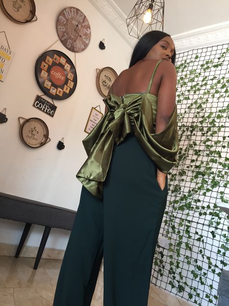 The green silk top + palazzo pants Green Silk Top, Green Silk, Palazzo Pants, Silk Top, Jumpsuit, Silk, Pants, Green, Trousers