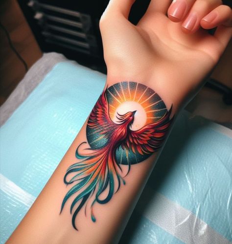 Phoenix Tattoo Sleeve, Tato Phoenix, Phoenix Tattoo Feminine, Small Phoenix Tattoos, Phoenix Tattoo Design, Tattoos For Women Flowers, Tasteful Tattoos, Wrist Tattoos For Women, Phoenix Tattoo