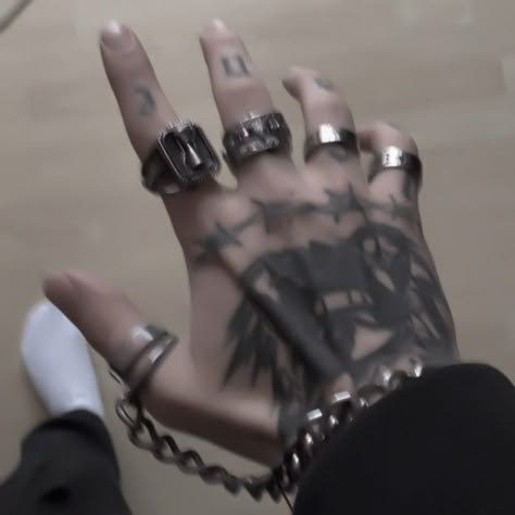 Guy Hand Tattoos, Grunge Hand Tattoos, Barry Crouch Jr, Gothic Outfits Men, Sinners Atone, Tripp Bowers, Dark Masculine Aesthetic, Devils Roll The Dice, Weirdcore Oc