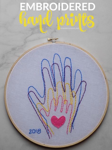 Valentines Crafts For Grandparents, Handmade Mothers Day Gift, Hand Print Gifts For Grandparents, Hand Print Embroidery, Easy Embroidery Gifts, Kids Crafts For Grandparents, Kids Handprint Crafts, Diy Gifts For Children, Handmade Gifts For Grandparents