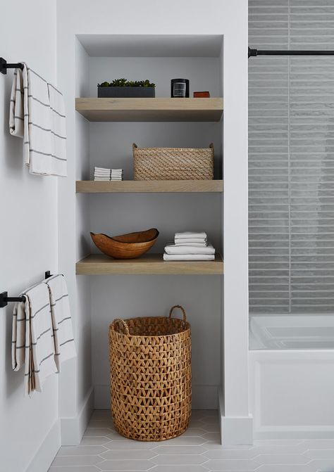 Neutral Bathroom Ideas Earth Tones, Bathroom Closet Organization Ideas, Bathroom Closet Organization, Closet Organization Ideas, Bathroom Closet, Bathroom Redesign, Modern Farmhouse Bathroom, Downstairs Bathroom, Boys Bathroom