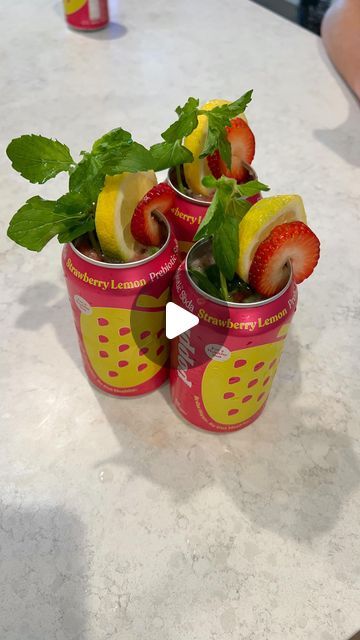 Katie Anne on Instagram: "open can poppi mocktail 🍋 inspired by the cocktail queen @clarapeirce" Mocktail Poppi, Open Can Cocktail, Strawberry Lemon, 24th Birthday, Mocktails, Party Planning, Ash, Lemon, Queen