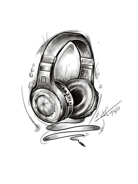 Headphone Tattoo Design, Headphones Tattoo Design, Tato Realis, Music Symbol Tattoo, Dj Tattoo, Headphones Tattoo, Headphones Drawing, Arm Tattoos Drawing, Headphones Art