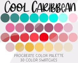 Cool Caribbean Procreate Palette Color Swatches Digital - Etsy Caribbean Color Scheme, Mama Mia Color Palette, Caribbean Color Palette, Digital Color Palette, Caribbean Colors, Colour Pallettes, Third Space, Procreate Palette, Color Palette Challenge