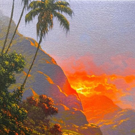 How To Paint The Sun, Orange Painting Aesthetic, Summer Aesthetic Painting, Tropical Colours, Sun Vibes, Orange Prints, 1970s Art, Tropical Orange, Tropical Painting